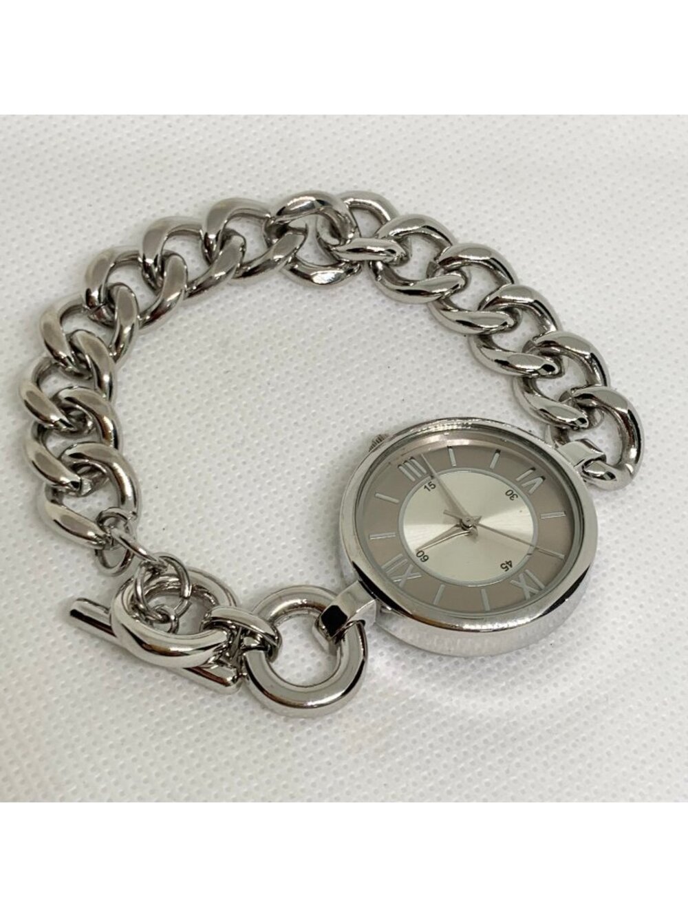 Women's Silver Chain-Link Bracelet Watch with Roman Dial